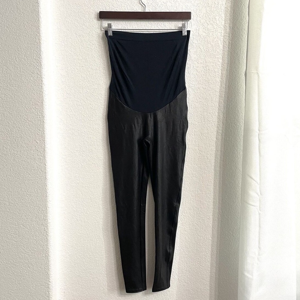 Spanx Maternity Womens Leggings Black Faux Leather Mama Faux Size Small